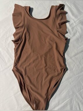 Double Zero Brown Ruffle-Shoulder Bodysuit